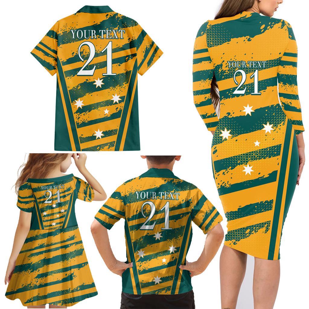 Custom Australia Rugby Family Matching Long Sleeve Bodycon Dress and Hawaiian Shirt Wallabies Mascots Indigenous Aboriginal Version
