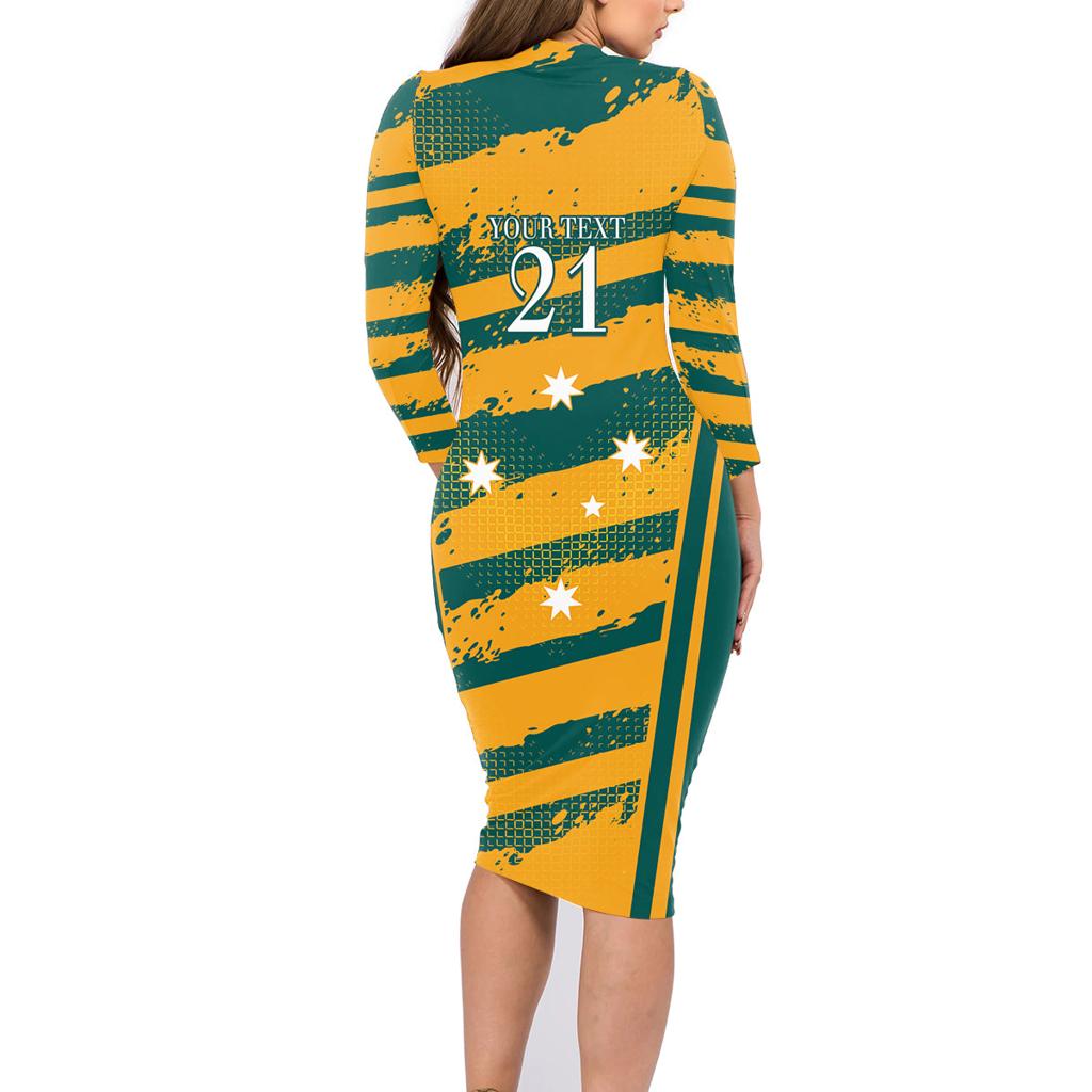 Custom Australia Rugby Family Matching Long Sleeve Bodycon Dress and Hawaiian Shirt Wallabies Mascots Indigenous Aboriginal Version
