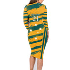 Custom Australia Rugby Family Matching Long Sleeve Bodycon Dress and Hawaiian Shirt Wallabies Mascots Indigenous Aboriginal Version