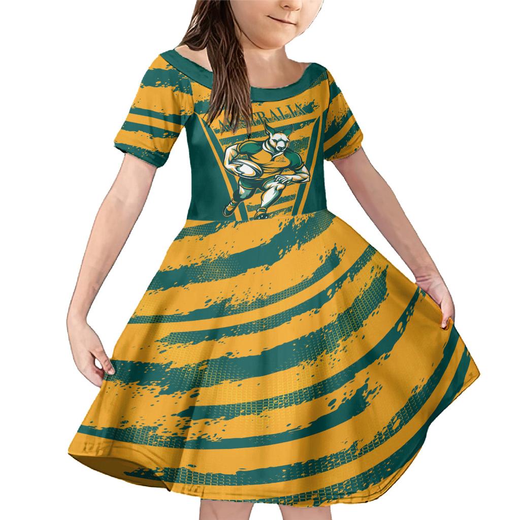 Custom Australia Rugby Family Matching Mermaid Dress and Hawaiian Shirt Wallabies Mascots Indigenous Aboriginal Version