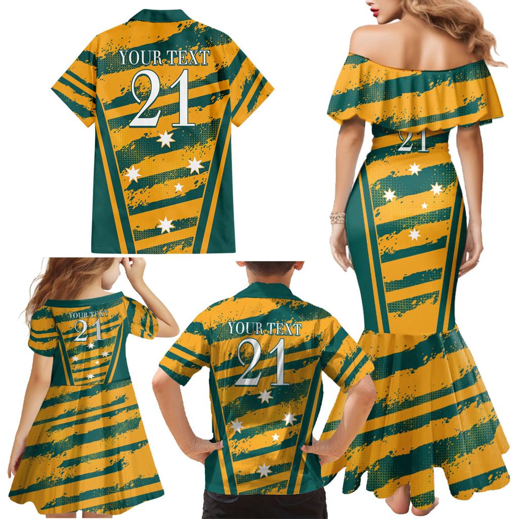 Custom Australia Rugby Family Matching Mermaid Dress and Hawaiian Shirt Wallabies Mascots Indigenous Aboriginal Version