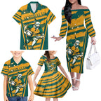 Custom Australia Rugby Family Matching Off The Shoulder Long Sleeve Dress and Hawaiian Shirt Wallabies Mascots Indigenous Aboriginal Version