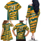 Custom Australia Rugby Family Matching Off The Shoulder Long Sleeve Dress and Hawaiian Shirt Wallabies Mascots Indigenous Aboriginal Version