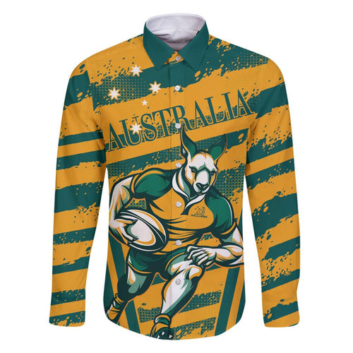 Custom Australia Rugby Family Matching Off The Shoulder Long Sleeve Dress and Hawaiian Shirt Wallabies Mascots Indigenous Aboriginal Version