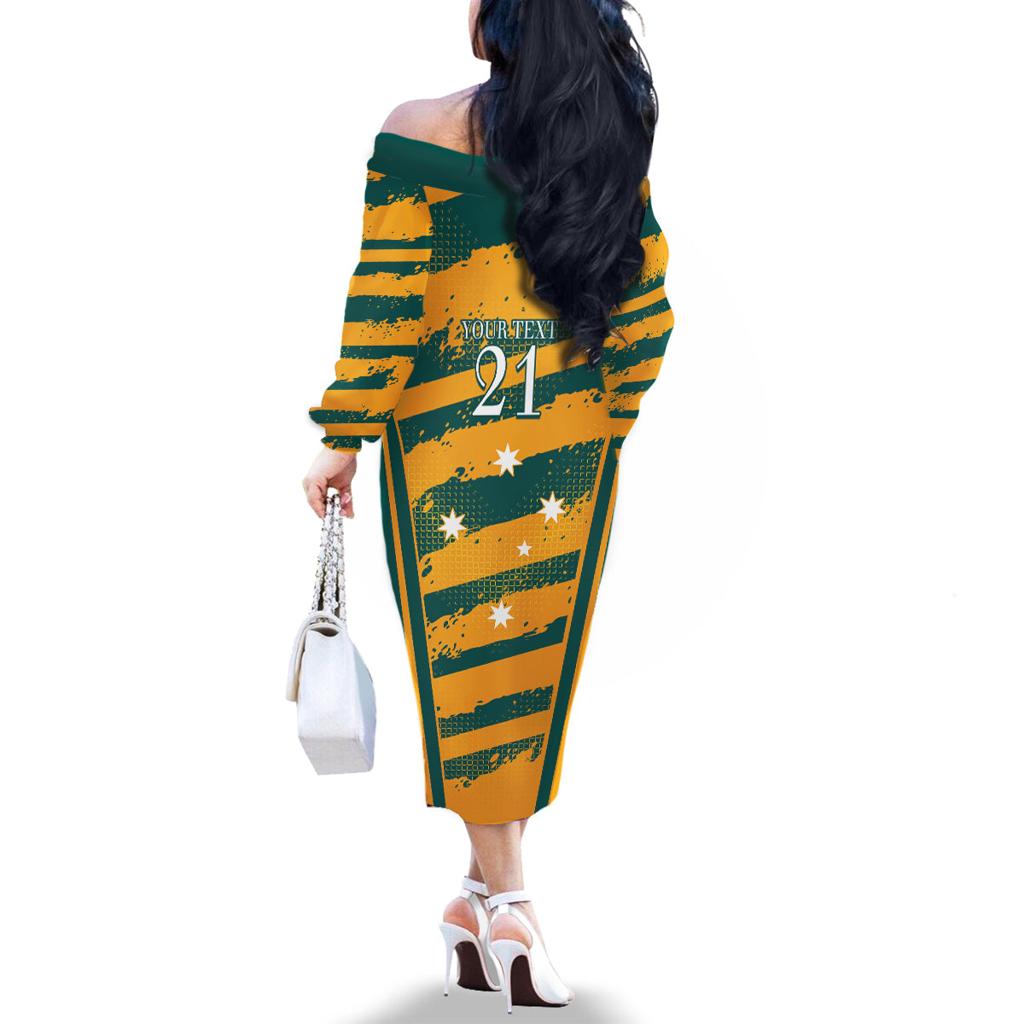 Custom Australia Rugby Family Matching Off The Shoulder Long Sleeve Dress and Hawaiian Shirt Wallabies Mascots Indigenous Aboriginal Version