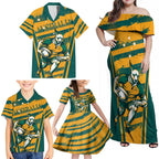 Custom Australia Rugby Family Matching Off Shoulder Maxi Dress and Hawaiian Shirt Wallabies Mascots Indigenous Aboriginal Version