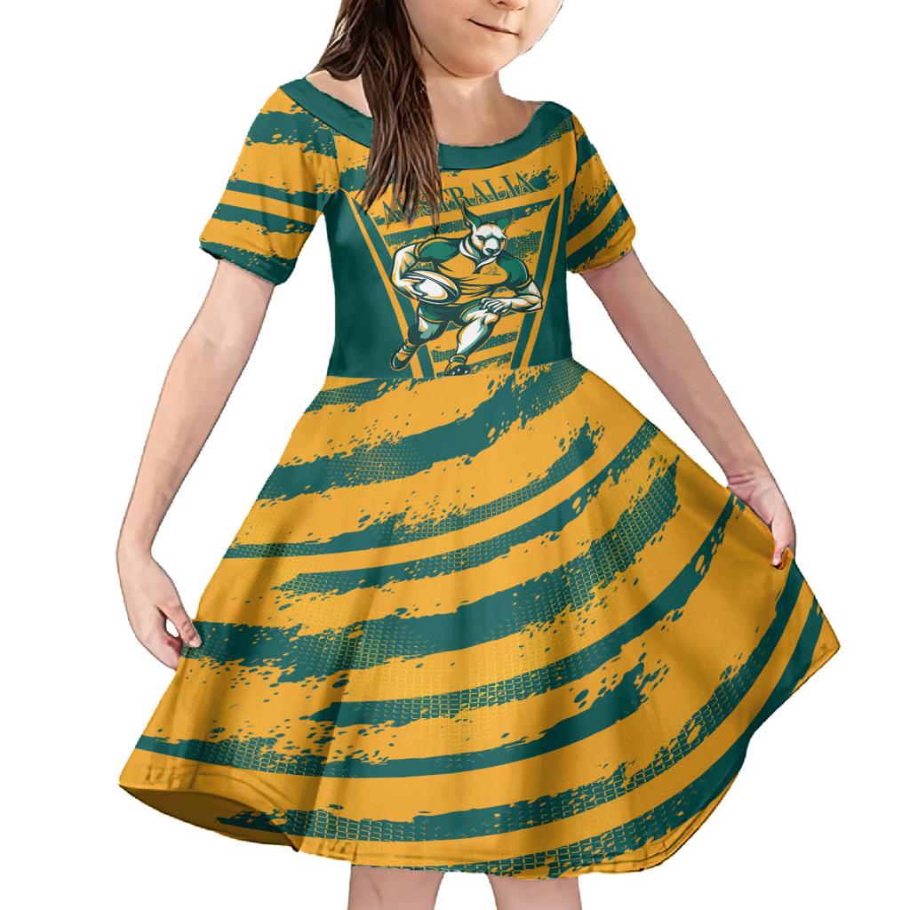 Custom Australia Rugby Family Matching Off Shoulder Maxi Dress and Hawaiian Shirt Wallabies Mascots Indigenous Aboriginal Version