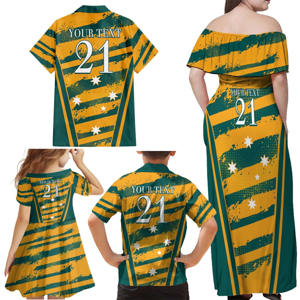 Custom Australia Rugby Family Matching Off Shoulder Maxi Dress and Hawaiian Shirt Wallabies Mascots Indigenous Aboriginal Version