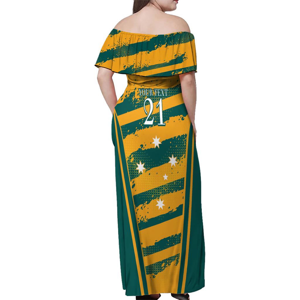 Custom Australia Rugby Family Matching Off Shoulder Maxi Dress and Hawaiian Shirt Wallabies Mascots Indigenous Aboriginal Version