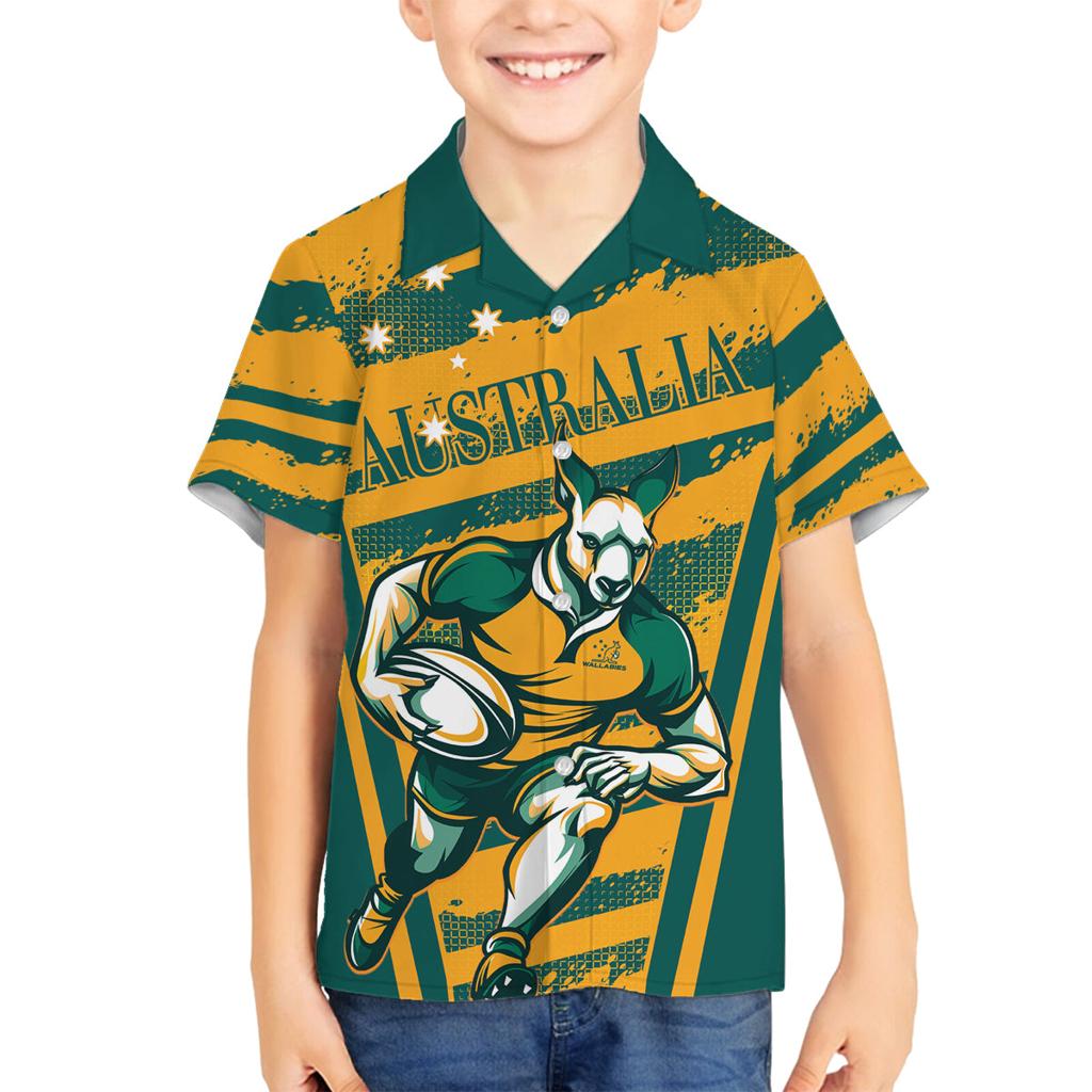 Custom Australia Rugby Family Matching Off Shoulder Maxi Dress and Hawaiian Shirt Wallabies Mascots Indigenous Aboriginal Version