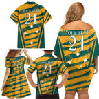 Custom Australia Rugby Family Matching Off Shoulder Short Dress and Hawaiian Shirt Wallabies Mascots Indigenous Aboriginal Version