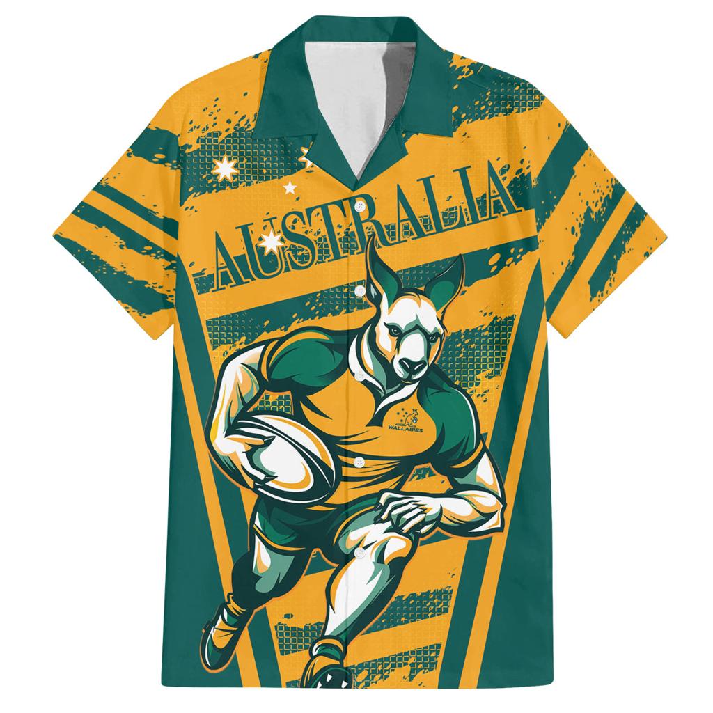 Custom Australia Rugby Family Matching Off Shoulder Short Dress and Hawaiian Shirt Wallabies Mascots Indigenous Aboriginal Version