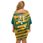 Custom Australia Rugby Family Matching Off Shoulder Short Dress and Hawaiian Shirt Wallabies Mascots Indigenous Aboriginal Version