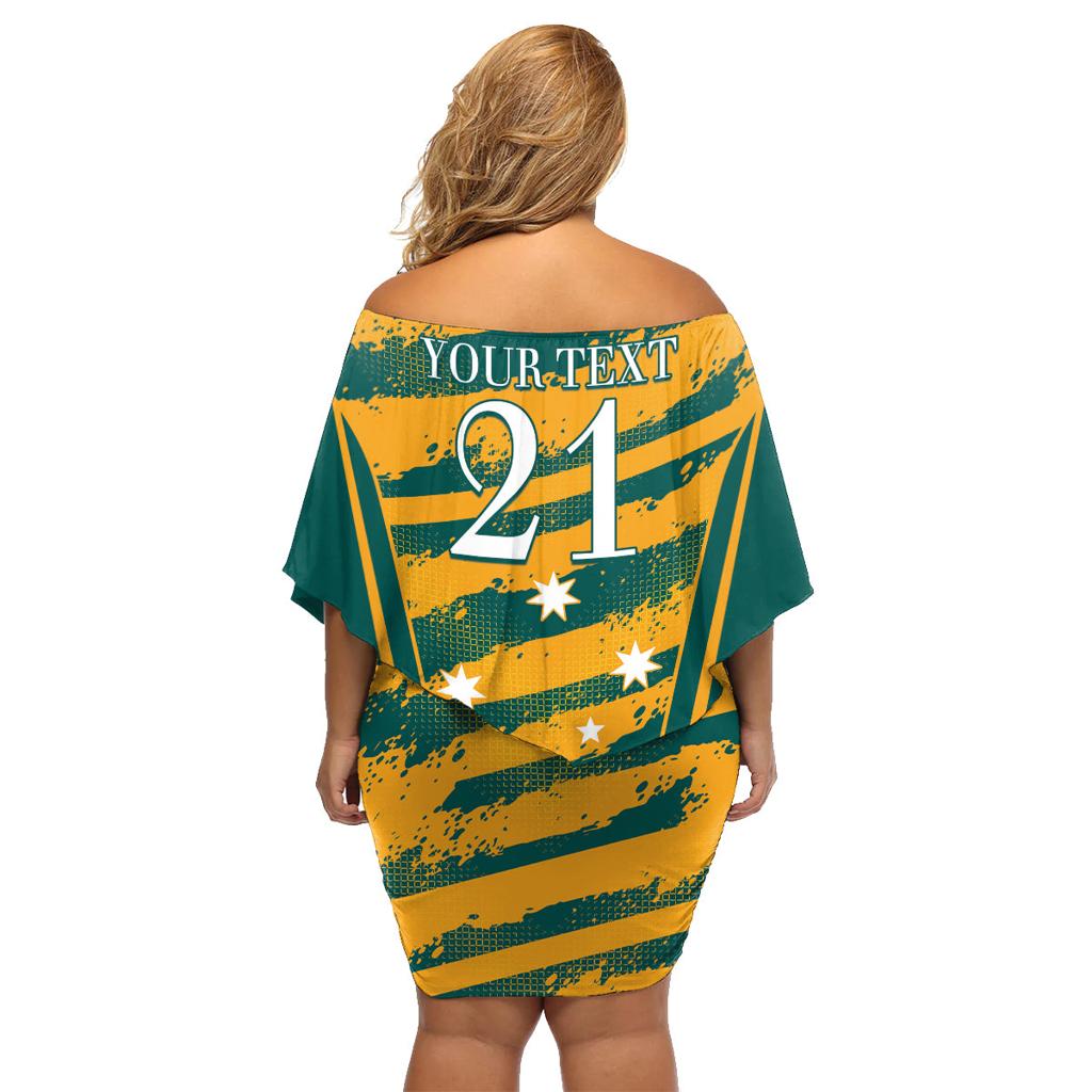 Custom Australia Rugby Family Matching Off Shoulder Short Dress and Hawaiian Shirt Wallabies Mascots Indigenous Aboriginal Version
