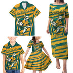 Custom Australia Rugby Family Matching Puletasi and Hawaiian Shirt Wallabies Mascots Indigenous Aboriginal Version
