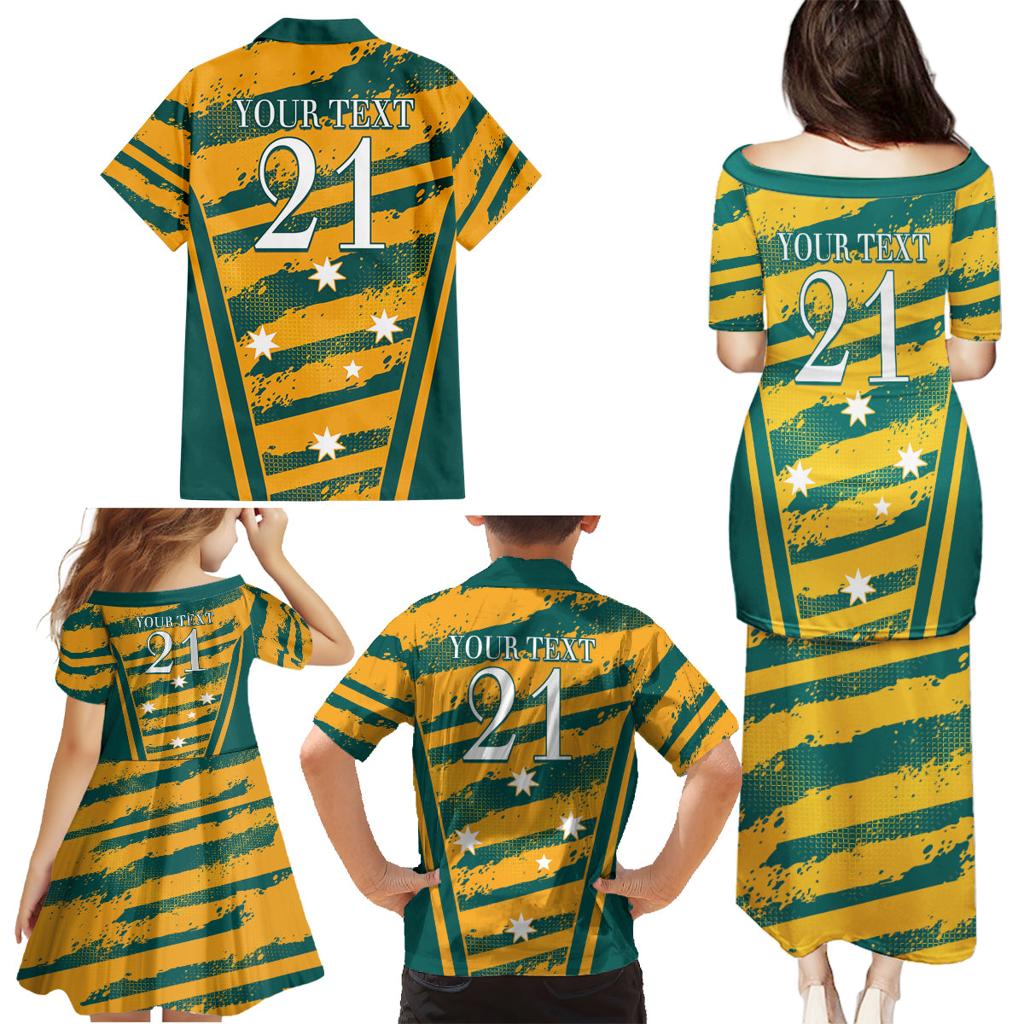 Custom Australia Rugby Family Matching Puletasi and Hawaiian Shirt Wallabies Mascots Indigenous Aboriginal Version