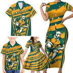Custom Australia Rugby Family Matching Short Sleeve Bodycon Dress and Hawaiian Shirt Wallabies Mascots Indigenous Aboriginal Version