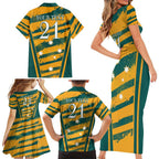 Custom Australia Rugby Family Matching Short Sleeve Bodycon Dress and Hawaiian Shirt Wallabies Mascots Indigenous Aboriginal Version