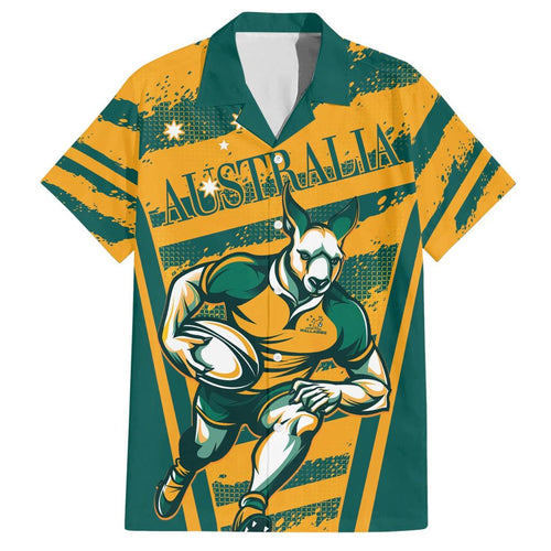 Custom Australia Rugby Family Matching Short Sleeve Bodycon Dress and Hawaiian Shirt Wallabies Mascots Indigenous Aboriginal Version