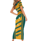 Custom Australia Rugby Family Matching Short Sleeve Bodycon Dress and Hawaiian Shirt Wallabies Mascots Indigenous Aboriginal Version