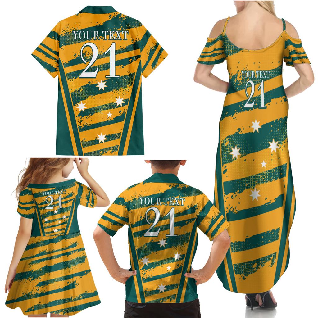 Custom Australia Rugby Family Matching Summer Maxi Dress and Hawaiian Shirt Wallabies Mascots Indigenous Aboriginal Version