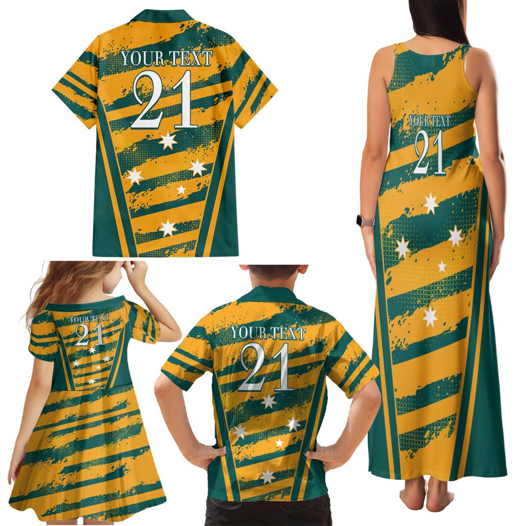 Custom Australia Rugby Family Matching Tank Maxi Dress and Hawaiian Shirt Wallabies Mascots Indigenous Aboriginal Version