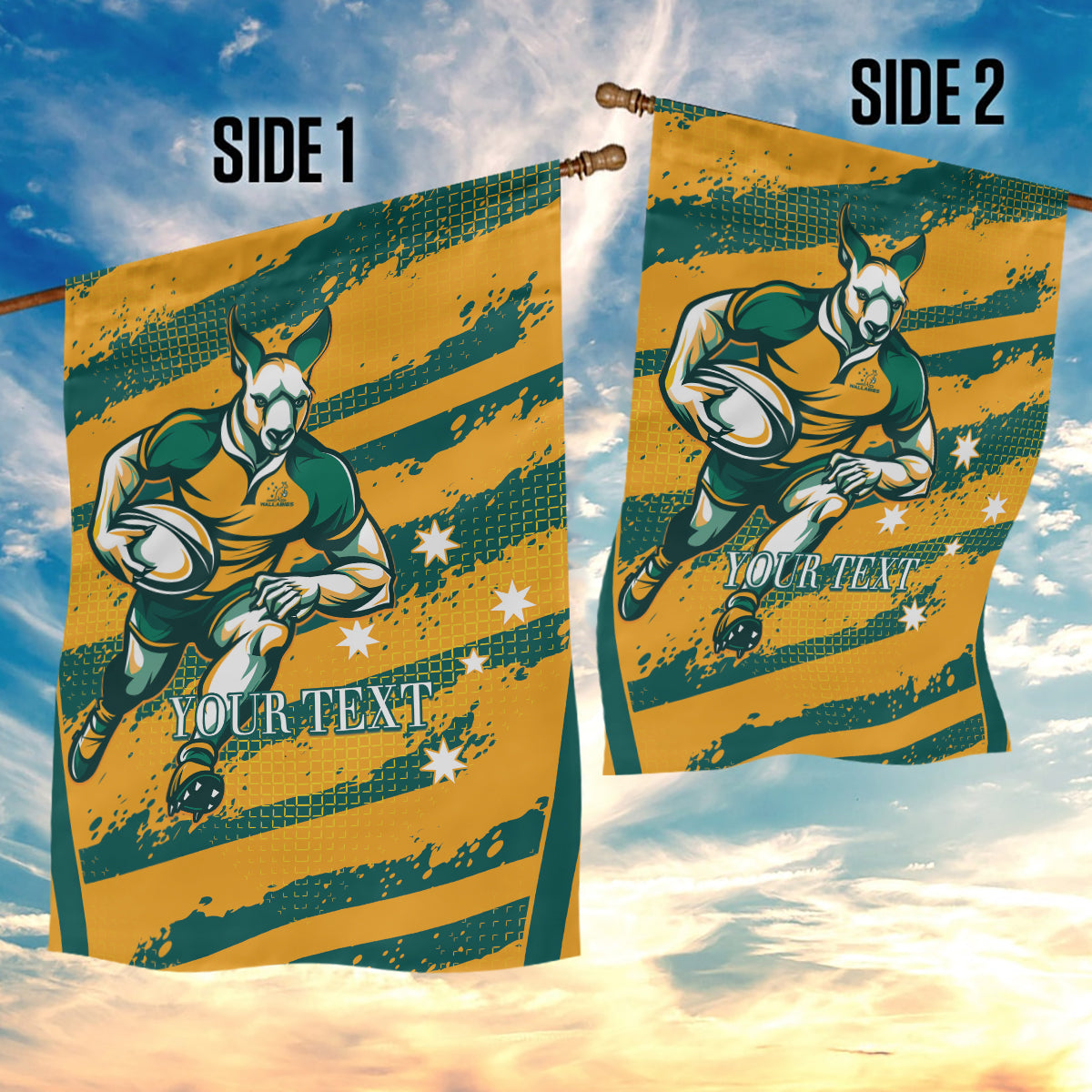 Custom Australia Rugby Garden Flag Wallabies Mascots Indigenous Aboriginal Version