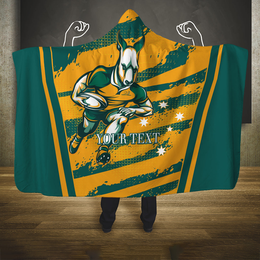 Custom Australia Rugby Hooded Blanket Wallabies Mascots Indigenous Aboriginal Version