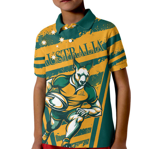 Custom Australia Rugby Kid Polo Shirt Wallabies Mascots Indigenous Aboriginal Version