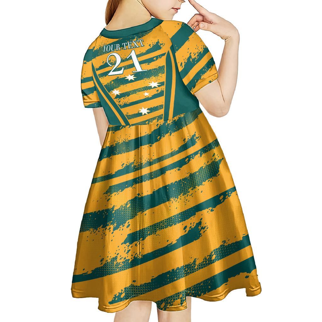 Custom Australia Rugby Kid Short Sleeve Dress Wallabies Mascots Indigenous Aboriginal Version