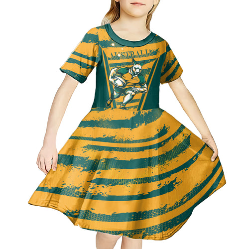 Custom Australia Rugby Kid Short Sleeve Dress Wallabies Mascots Indigenous Aboriginal Version