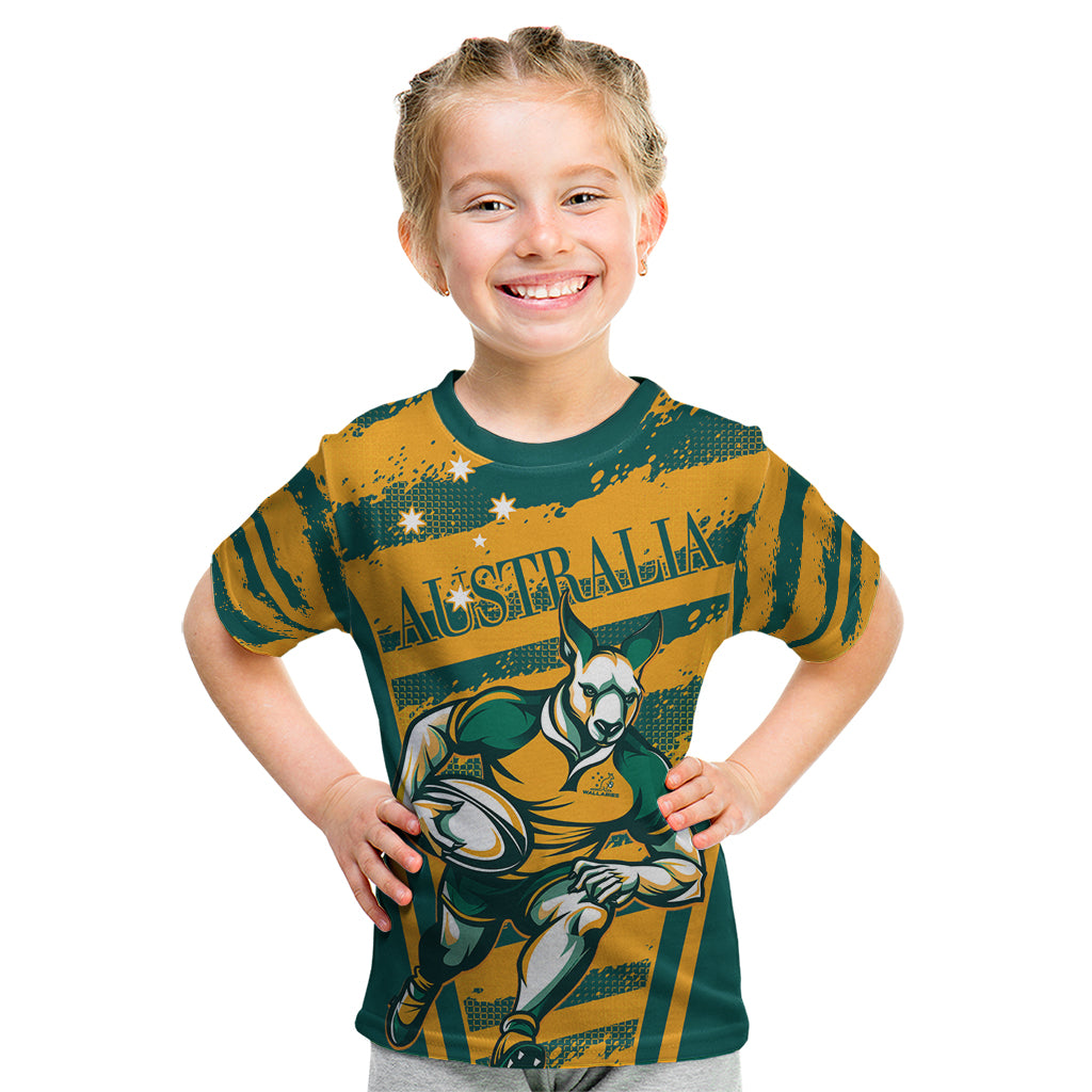 Custom Australia Rugby Kid T Shirt Wallabies Mascots Indigenous Aboriginal Version