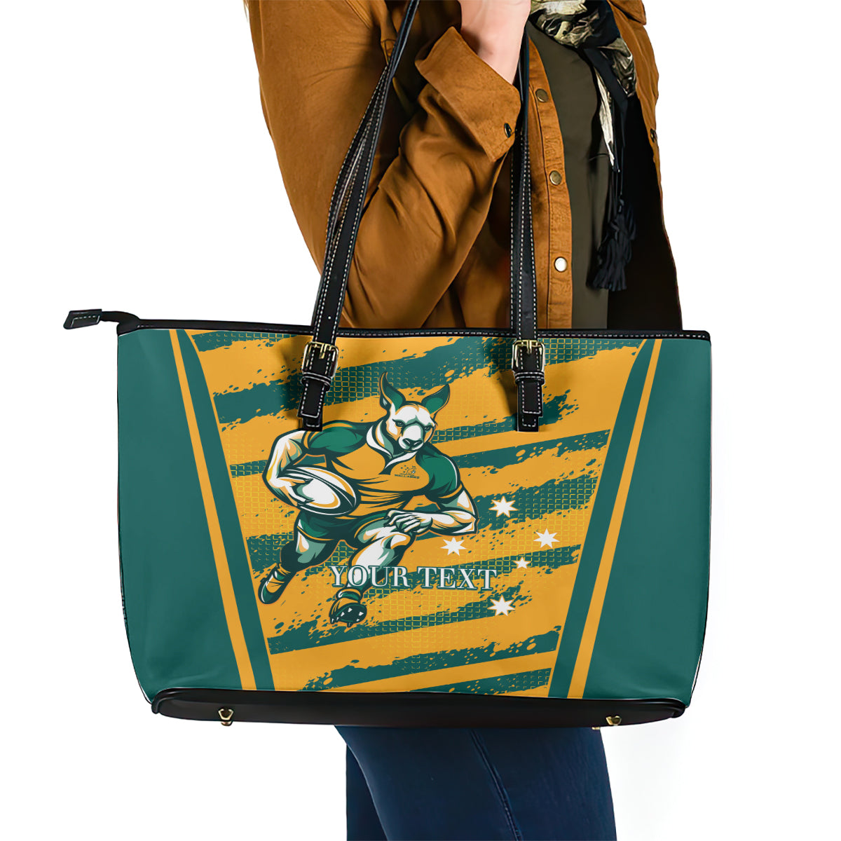 Custom Australia Rugby Leather Tote Bag Wallabies Mascots Indigenous Aboriginal Version