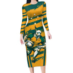 Custom Australia Rugby Long Sleeve Bodycon Dress Wallabies Mascots Indigenous Aboriginal Version