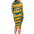Custom Australia Rugby Long Sleeve Bodycon Dress Wallabies Mascots Indigenous Aboriginal Version