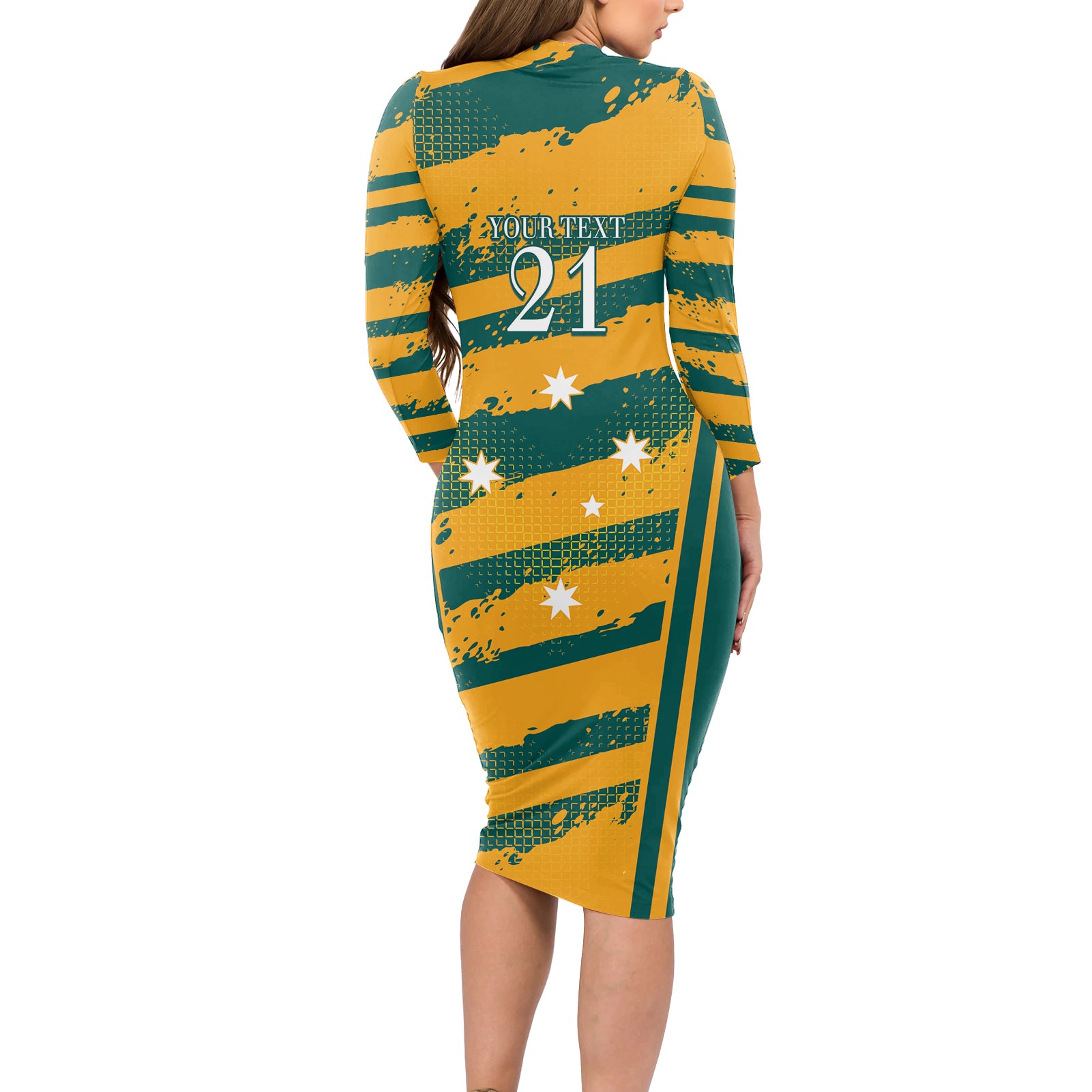 Custom Australia Rugby Long Sleeve Bodycon Dress Wallabies Mascots Indigenous Aboriginal Version
