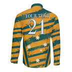 Custom Australia Rugby Long Sleeve Button Shirt Wallabies Mascots Indigenous Aboriginal Version