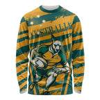 Custom Australia Rugby Long Sleeve Shirt Wallabies Mascots Indigenous Aboriginal Version