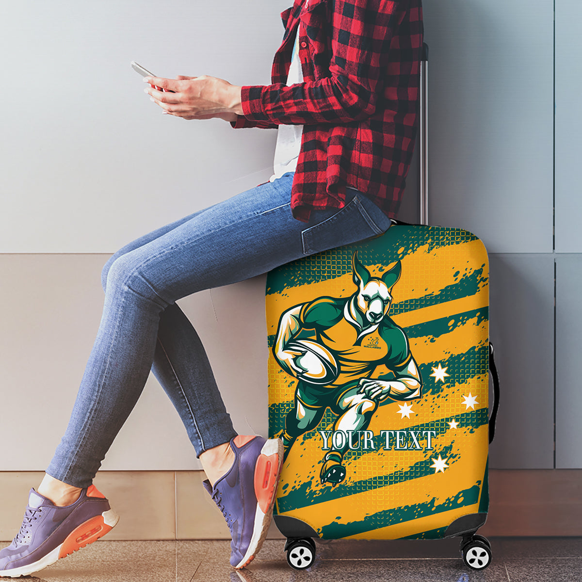 Custom Australia Rugby Luggage Cover Wallabies Mascots Indigenous Aboriginal Version