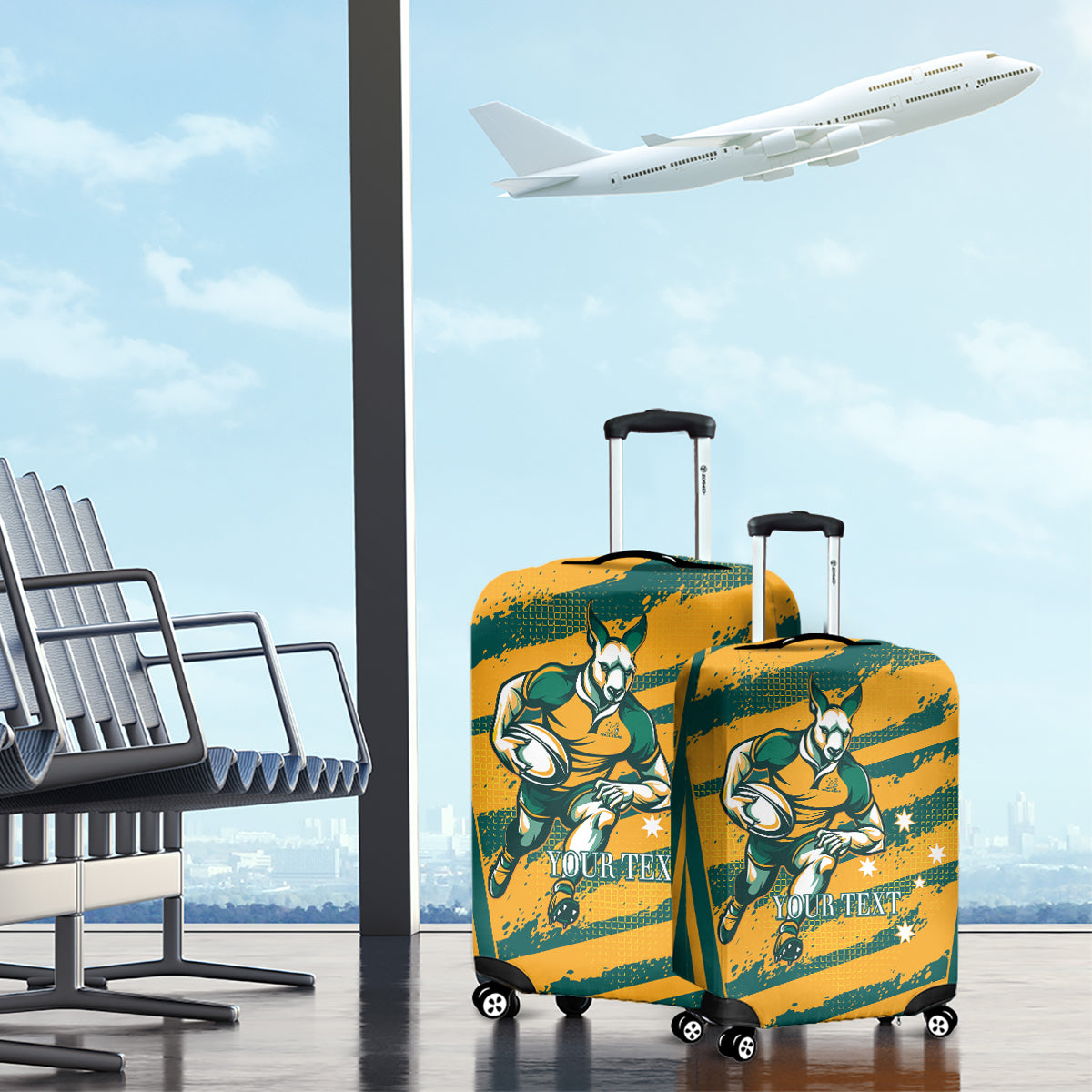 Custom Australia Rugby Luggage Cover Wallabies Mascots Indigenous Aboriginal Version