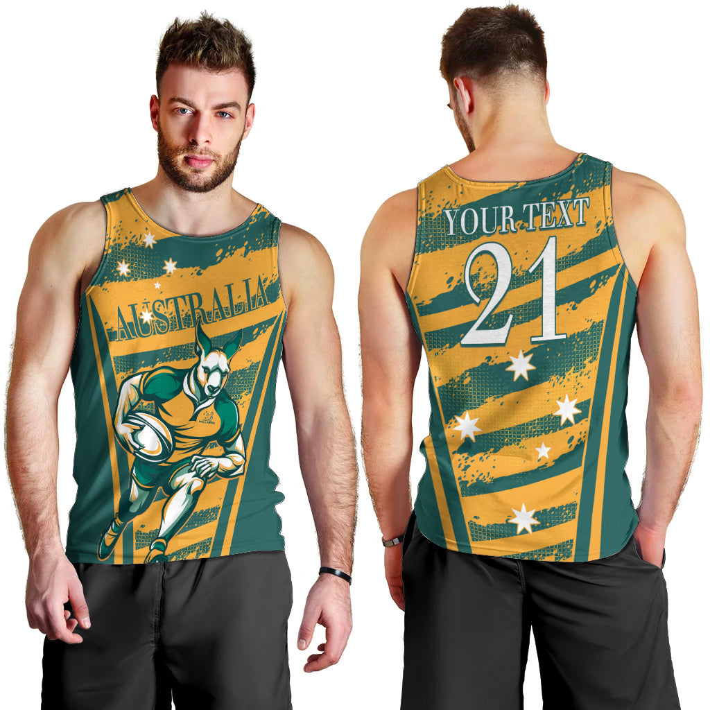 Custom Australia Rugby Men Tank Top Wallabies Mascots Indigenous Aboriginal Version
