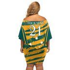 Custom Australia Rugby Off Shoulder Short Dress Wallabies Mascots Indigenous Aboriginal Version