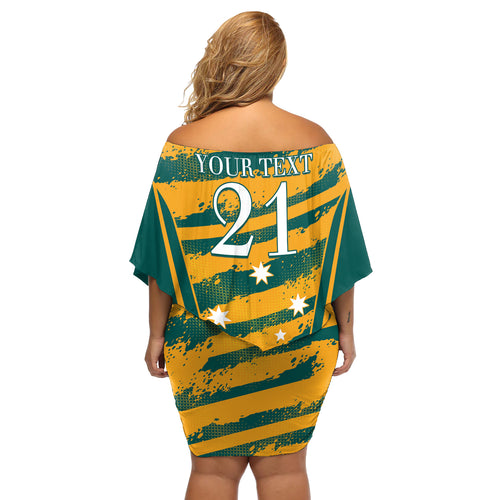 Custom Australia Rugby Off Shoulder Short Dress Wallabies Mascots Indigenous Aboriginal Version