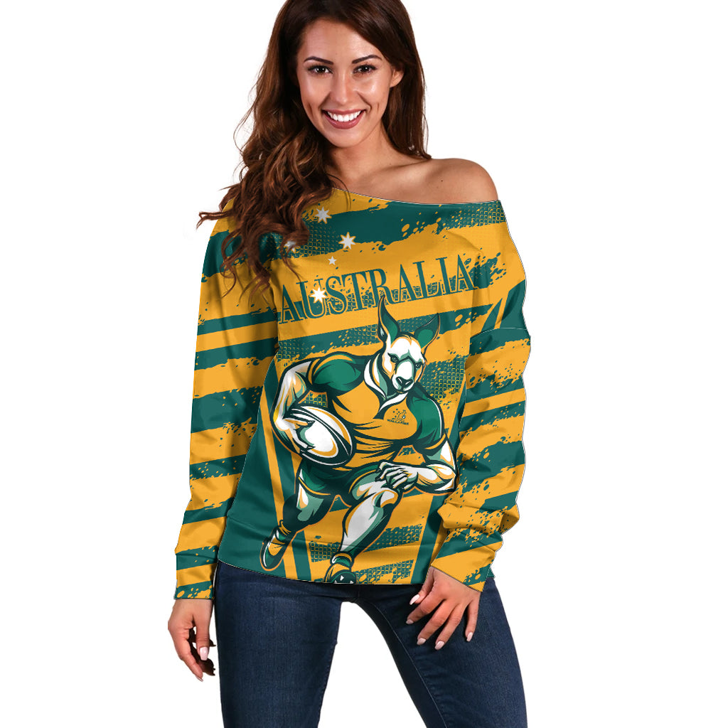 Custom Australia Rugby Off Shoulder Sweater Wallabies Mascots Indigenous Aboriginal Version