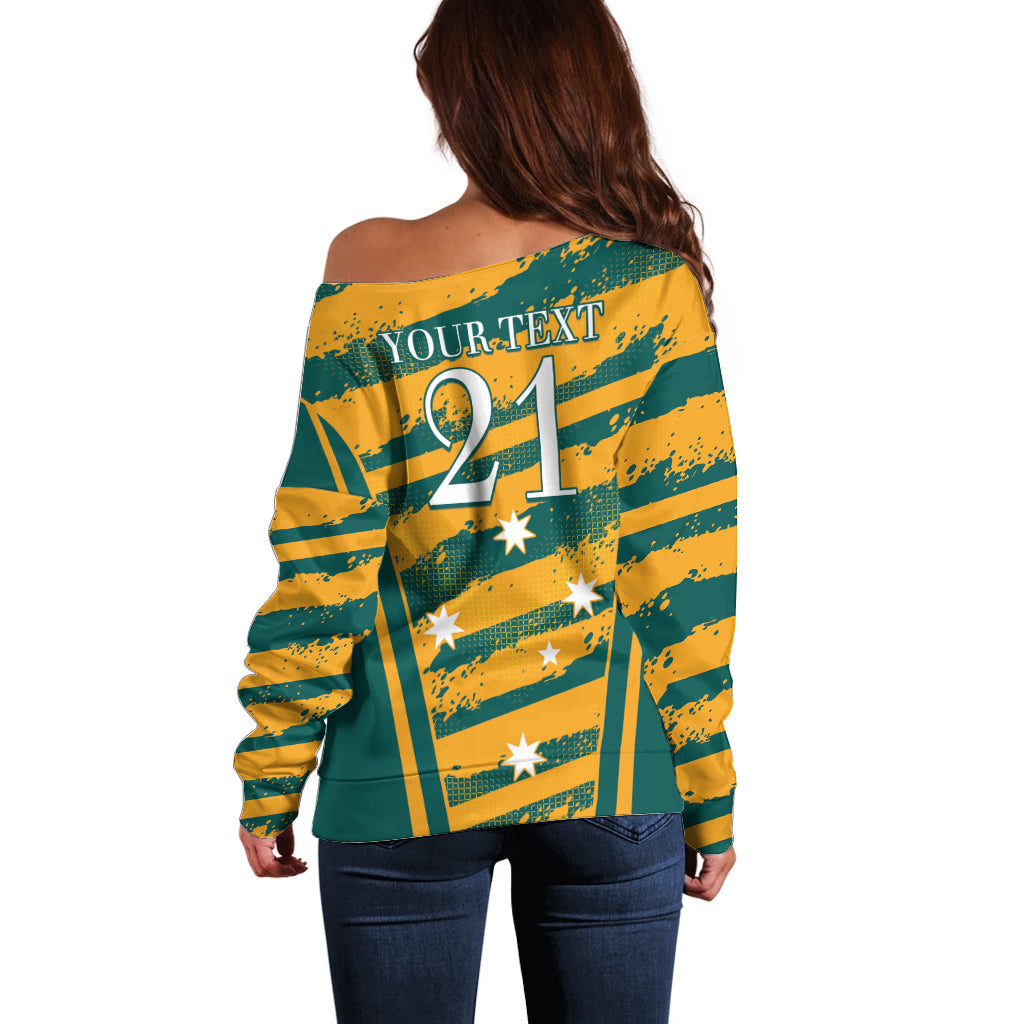 Custom Australia Rugby Off Shoulder Sweater Wallabies Mascots Indigenous Aboriginal Version