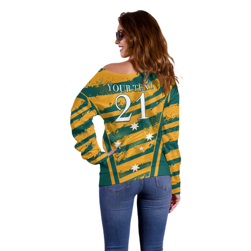 Custom Australia Rugby Off Shoulder Sweater Wallabies Mascots Indigenous Aboriginal Version
