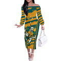 Custom Australia Rugby Off The Shoulder Long Sleeve Dress Wallabies Mascots Indigenous Aboriginal Version