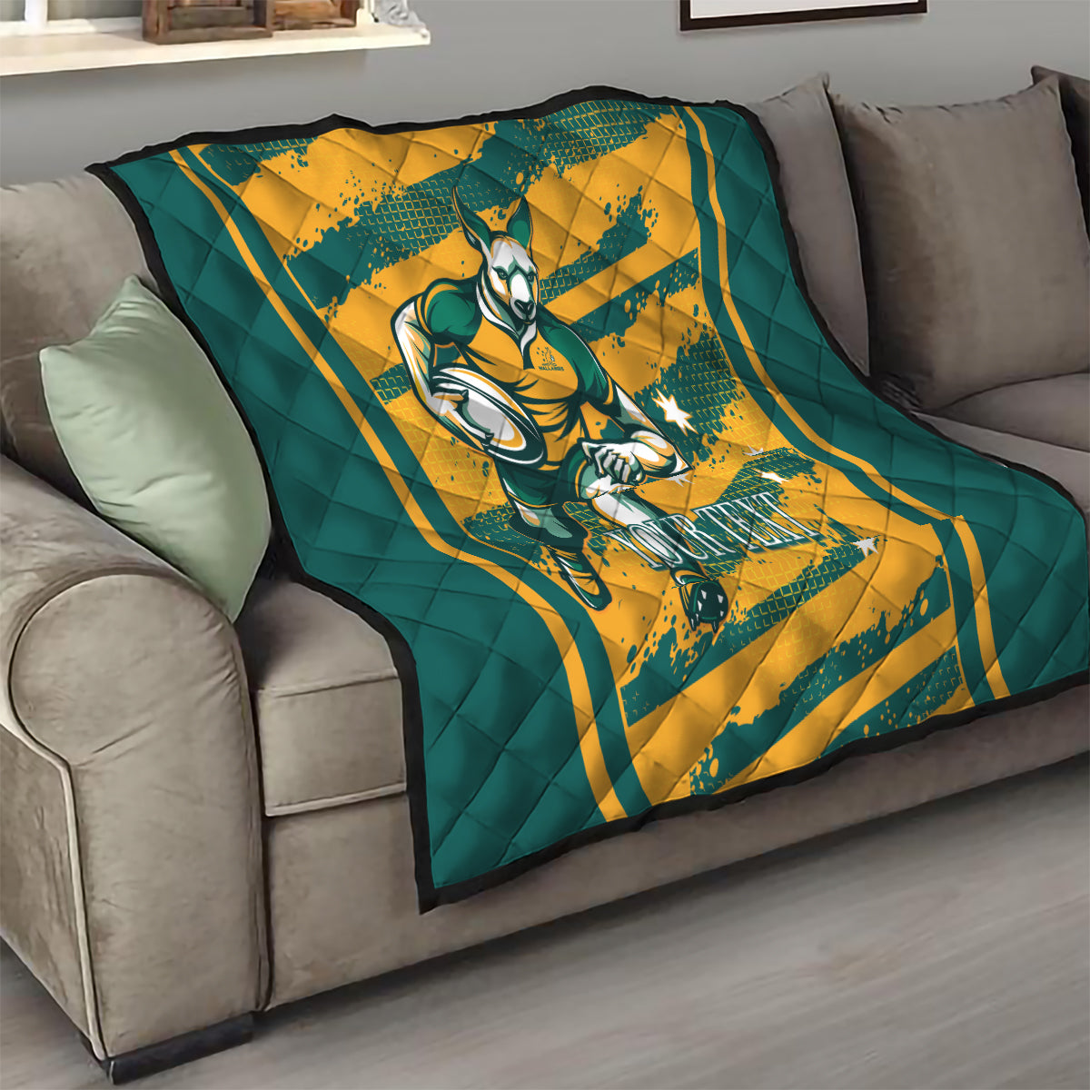 Custom Australia Rugby Quilt Wallabies Mascots Indigenous Aboriginal Version