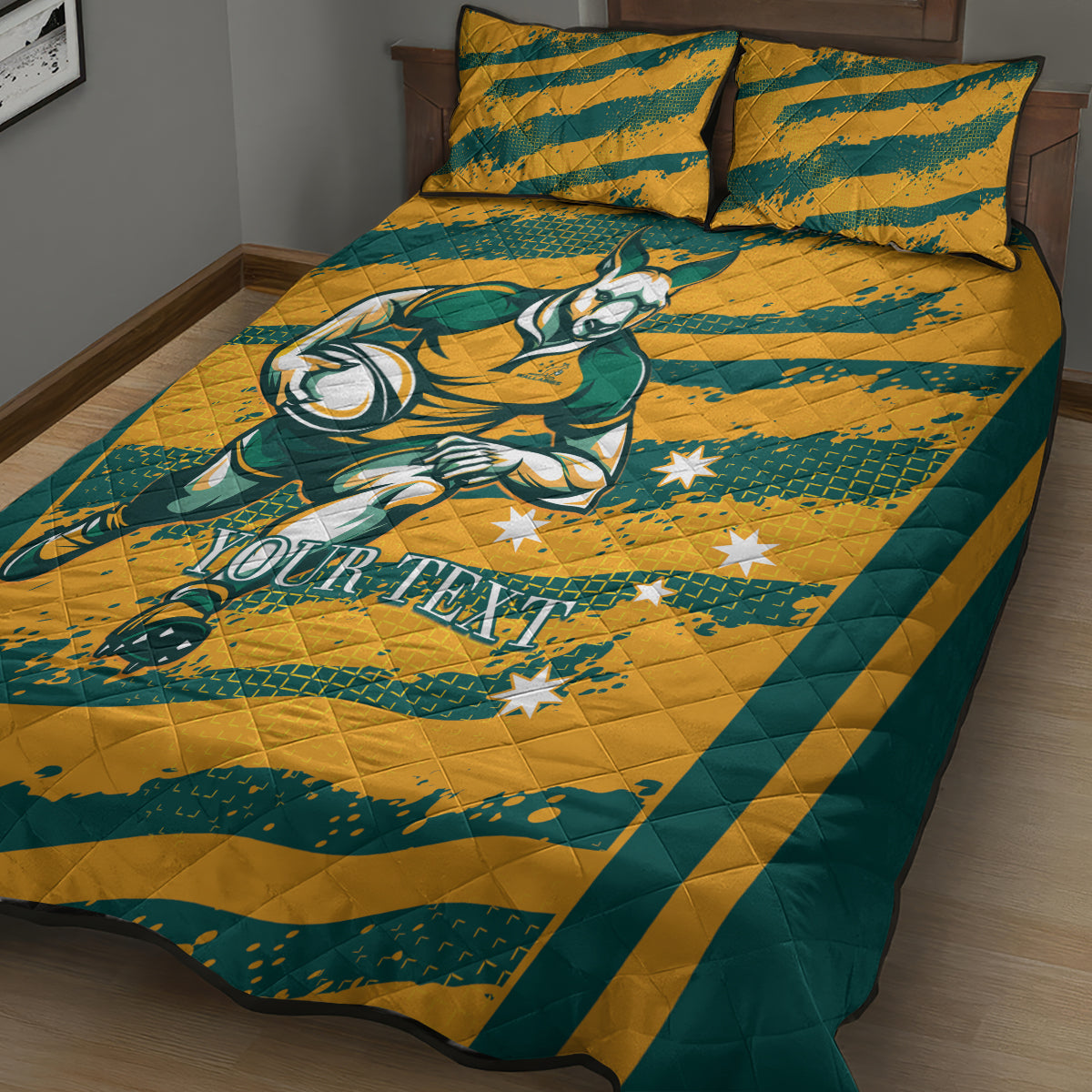 Custom Australia Rugby Quilt Bed Set Wallabies Mascots Indigenous Aboriginal Version