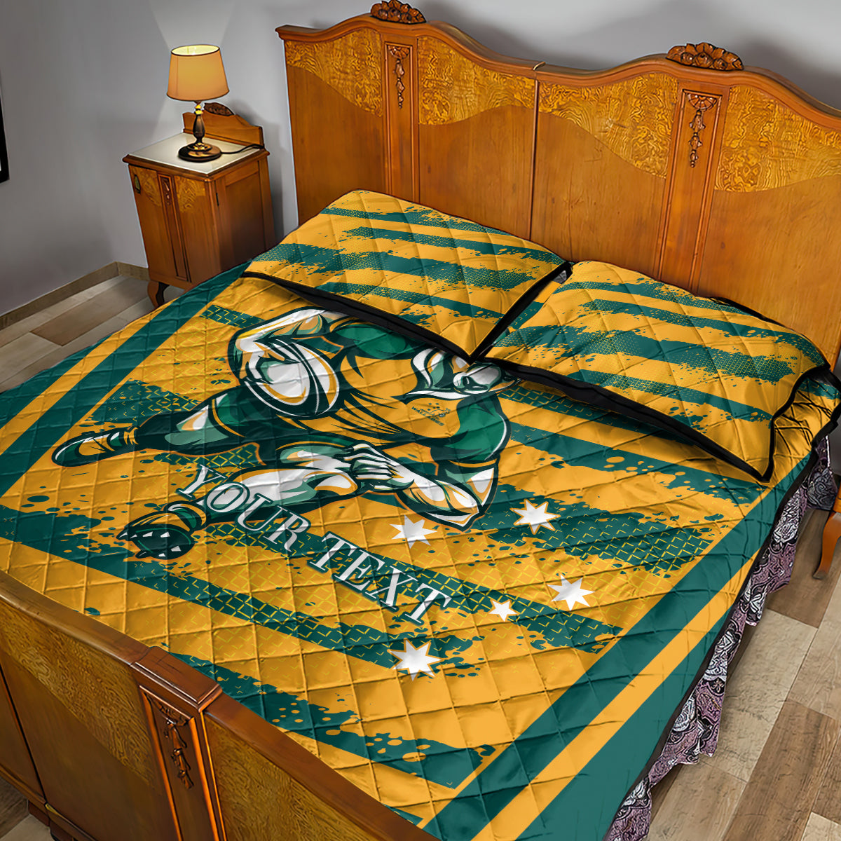 Custom Australia Rugby Quilt Bed Set Wallabies Mascots Indigenous Aboriginal Version
